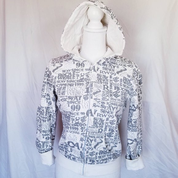 Rocawear White & Grey Printed Zip Up Hoodie - Picture 3 of 8